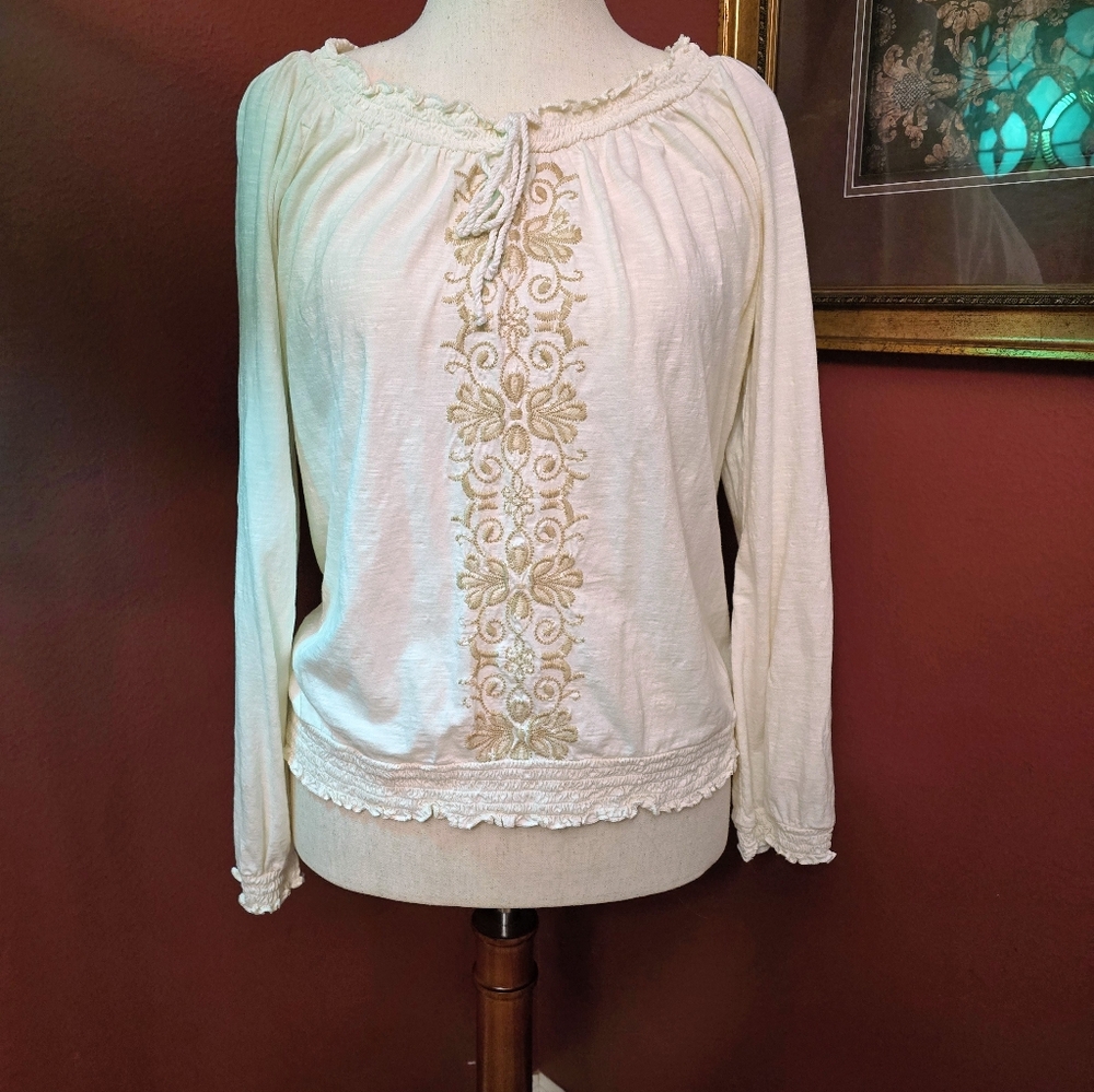 Vintage St. John's Bay Cream Long Sleeve Blouse PM EUC